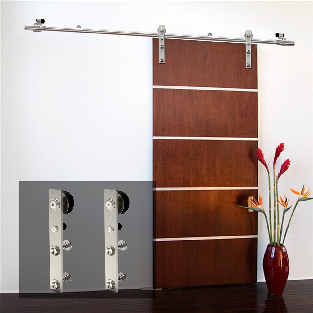 CCJH Kit Coulissant de Porte de Grange 183cm en Acier Inoxydable Système de Rail Coulissant Pour Porte en Bois Unique…