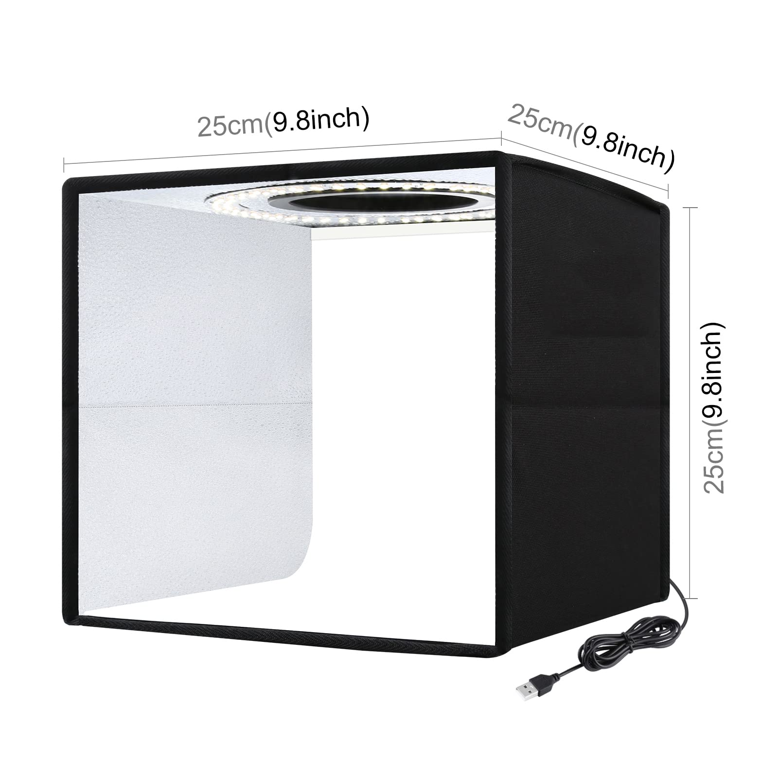 Małe Wypełnienie Light Box, Składane Studio Fotograficzne Light Box, 9.8x9.8Inch Photo Booth Shooting Tent Kit Z LED Lights Dimmable, 6 Backdrops Dla Biżuterii, Modele Miniaturowe, Gourmet