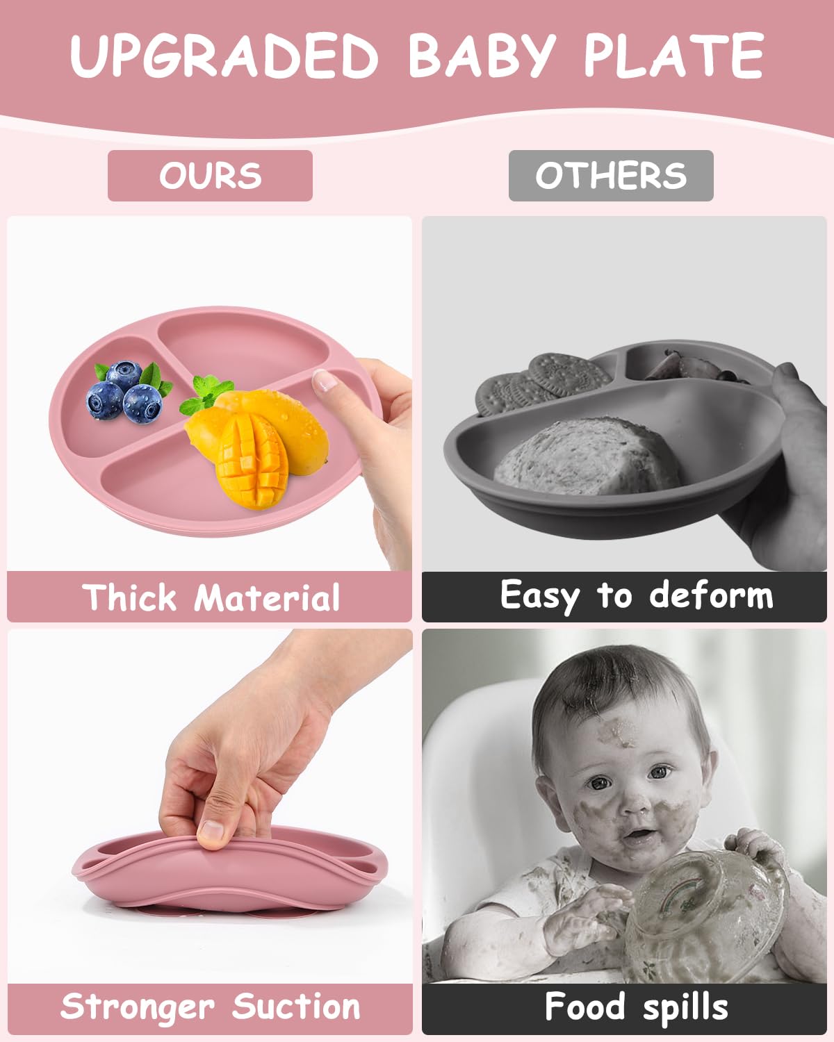 PandaEar Lot De 3 Bols à Ventouse Pour Bébé En Acier Inoxydable, Bol