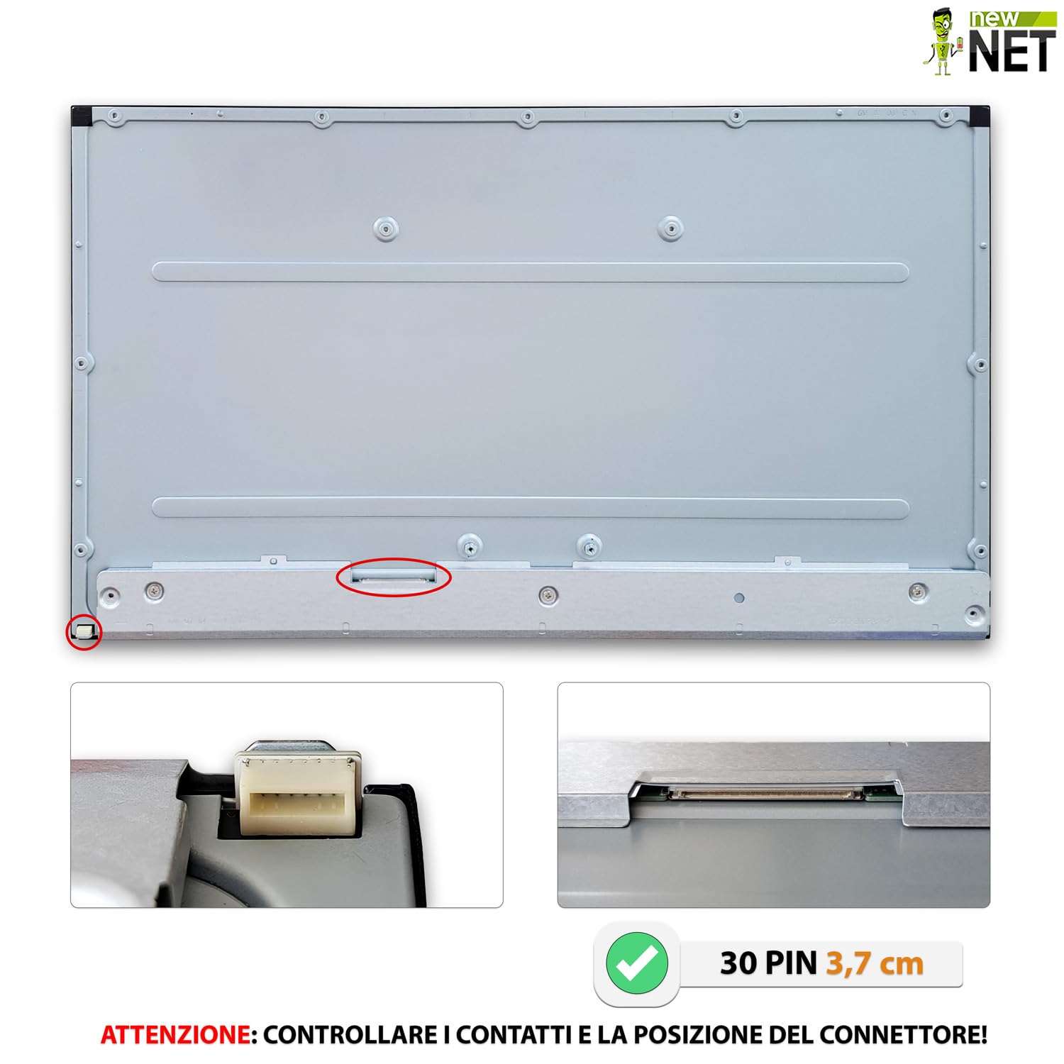 new net - Pannello Schermo Display LCD IPS Compatibile con LM238WF2-SSK3, LM238WF2-SSK1 [23.8 Pollici - Full HD - 30 Pin - No Touch]
