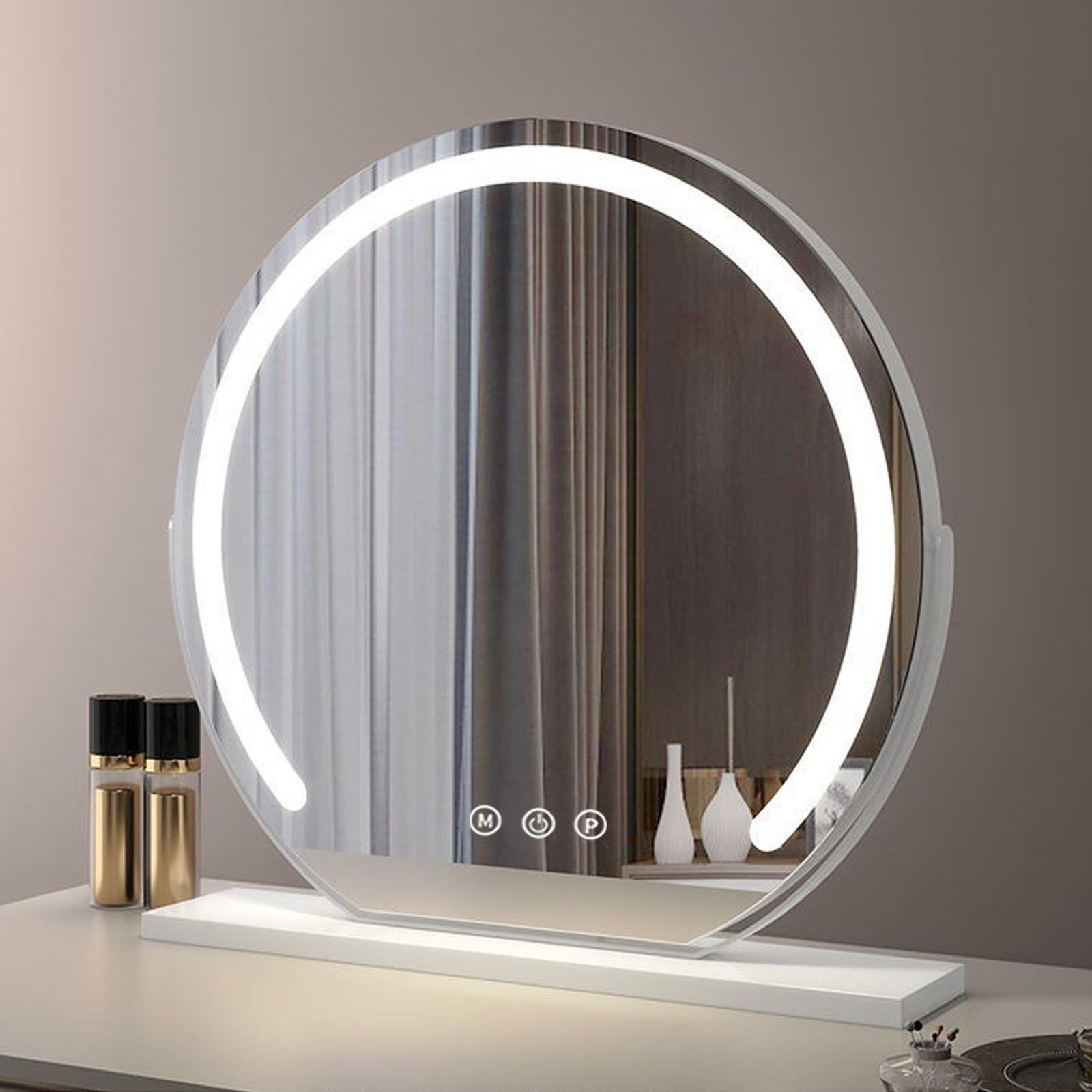 Espejo de tocador LED iluminado con control táctil y batería recargable