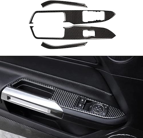 Blazeray Adhesivo decorativo de fibra de carbono para interruptor de elevación de ventana de automóvil, accesorios interiores para Ford Mustang GT