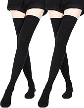 SATINIOR Over Knee Thigh Socks Knee-High Sock High Thigh Stockings Cotton Long Socks, 23.6 Inches