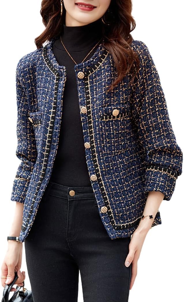 Blazer da Donna in Tweed Scozzese Elegante da Lavoro Casual Autunnale da Ufficio Elegante Giacca da Lavoro su Misura Cardigan Giacca Formale in Tweed