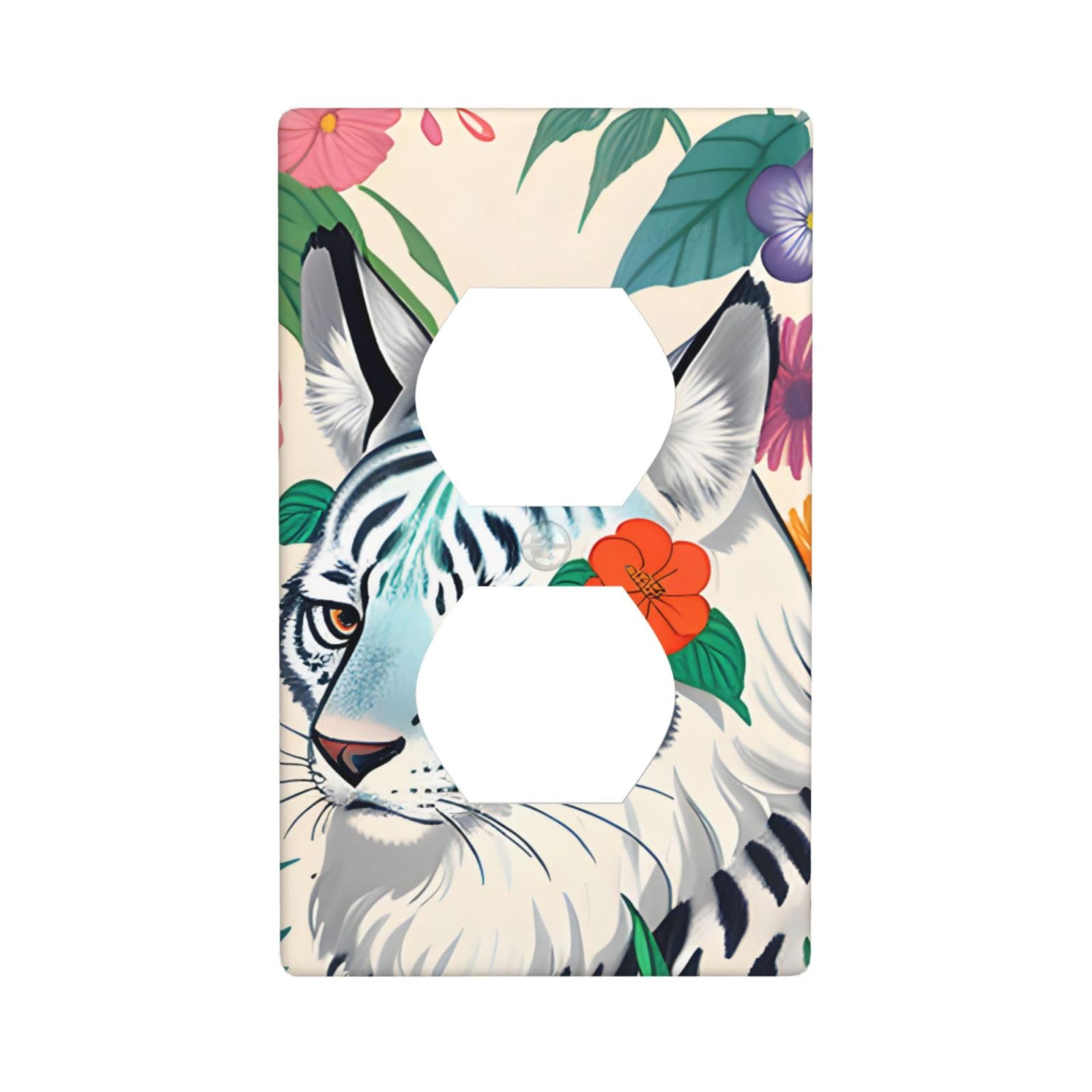 Cute White Tiger Decorative Switch Plate Cover-Unbreakable Polycarbonate Wall Plate for Home Office, 1 Gang with Screws