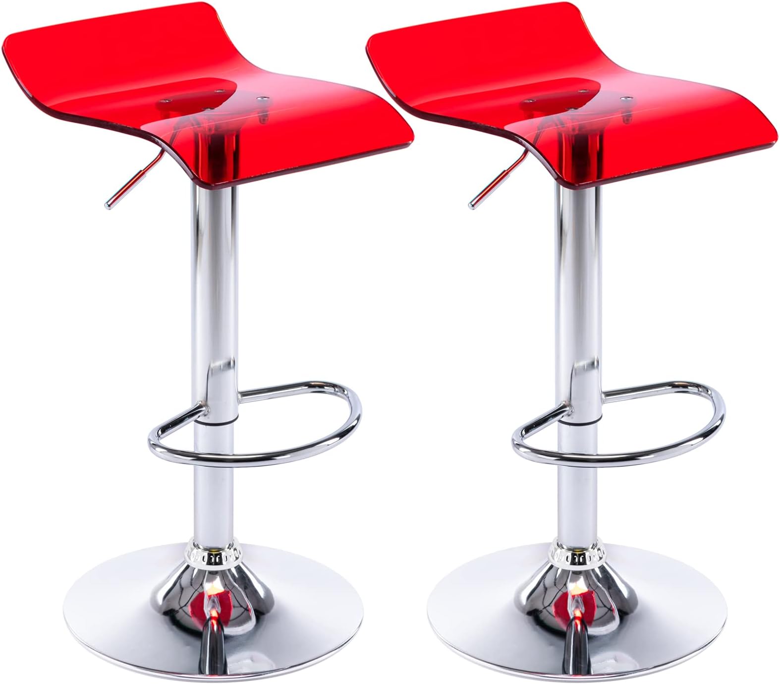 Brage Living Acrylic Bar Stools Set of 2, Backless Transparent Swivel Adjustable Airlift Barstools, Counter Height Bar Chairs for Kitchen Dining Room Pub Cafe (Red)