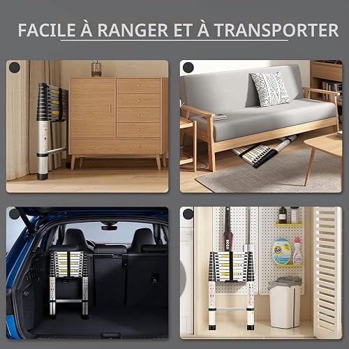STANEW Échelle Télescopique 3,2 M en Aluminium avec 2 Crochets, EN131 - 6