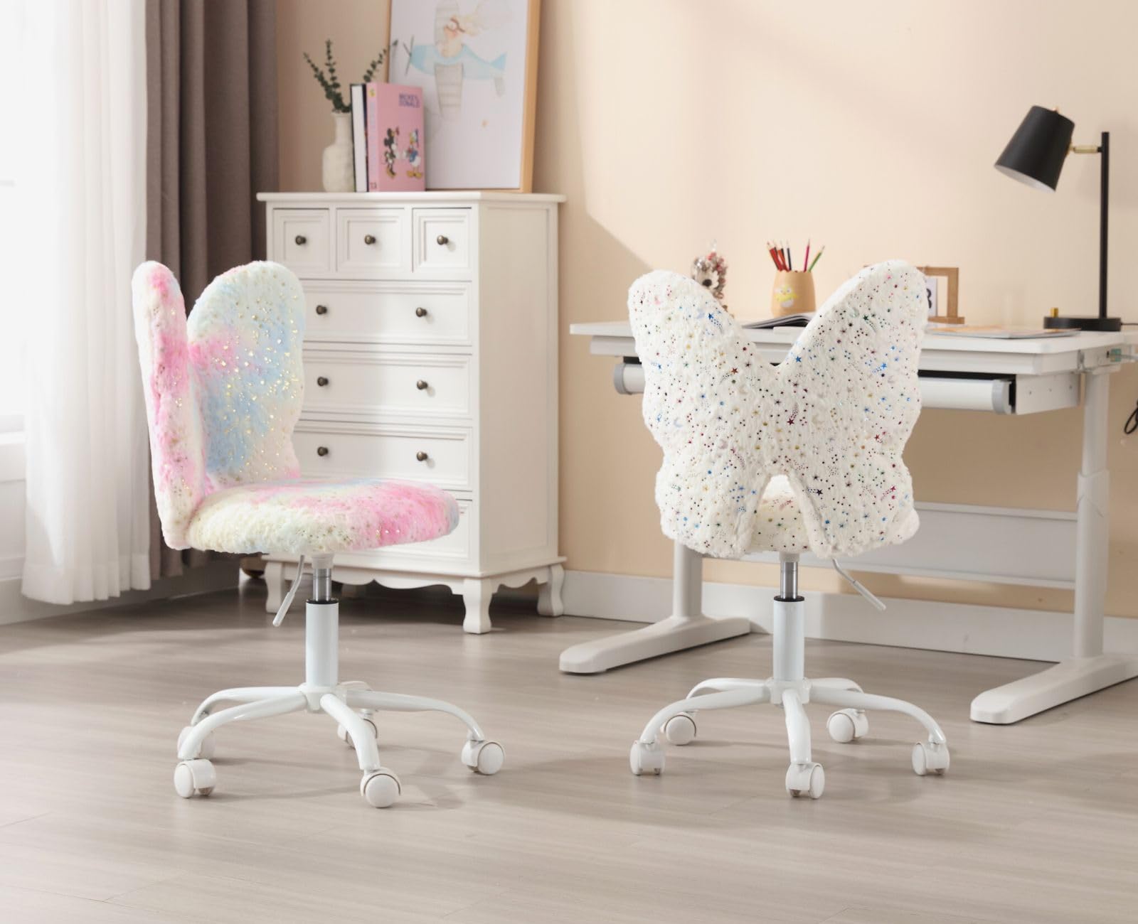 Ya-Home Silla Infantil de Escritorio Sillas Giratoria de Piel Sintética,Sillas Estudio con Respaldo Único Silla de Habitación Regulable para Niños/Juvenil,Rosa