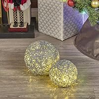 URBNLIVING Set Decorativo Natalizio Con Luci LED, 5 Pezzi: Coni Piramidali E Sfere Luminose, Argento Glitter, Altezze 40-80 Cm - 2