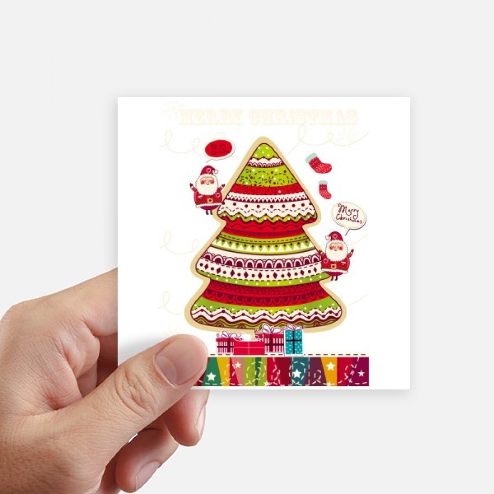 Autocollant carré Joyeux Noël Arbre de 10cm pour déco murale de maison et sticker de valise
