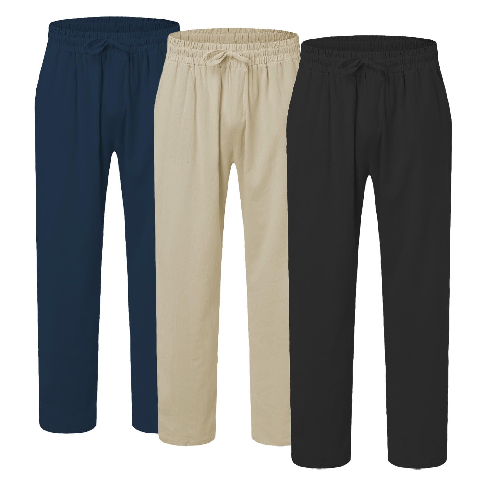 Confezione da 3 pantaloni da jogging da uomo, vestibilità larga, tinta unita, con coulisse, elasticizzati, per palestra, allenamento, fitness, abbigliamento casual