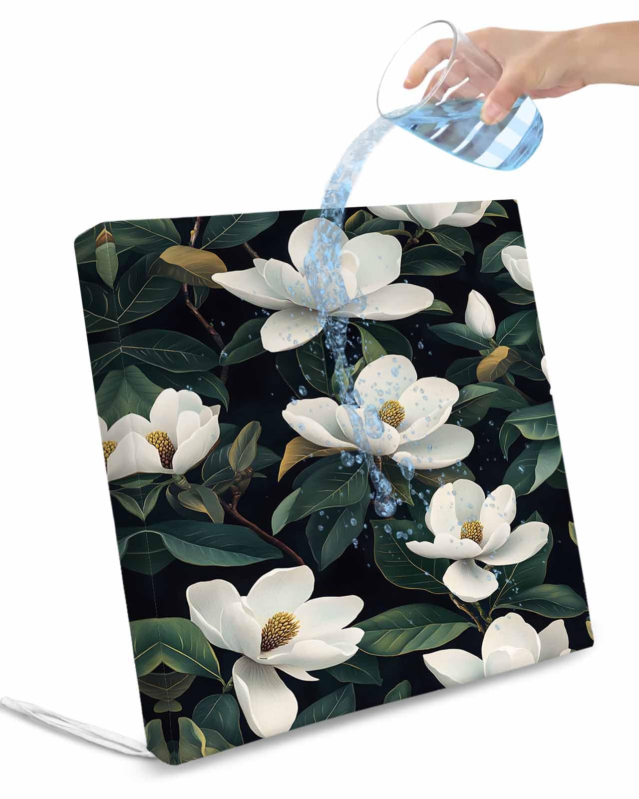 2 Pack White Floral Waterproof Cushion Covers with Ties, Outdoor Patio Chaise Lounge Chair Seat Cushion Slip Covers Replacement(Only Cover) Summer Plant Summer Wildflower Green Leaf 24