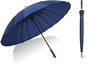 JRM 24 Ribs Auto Open Umbrella | Large Windproof Straight Handle Umbrella for Men & Women | Heavy Duty 3 Fold Travel for Outdoor, Rain, Fishing, Camping