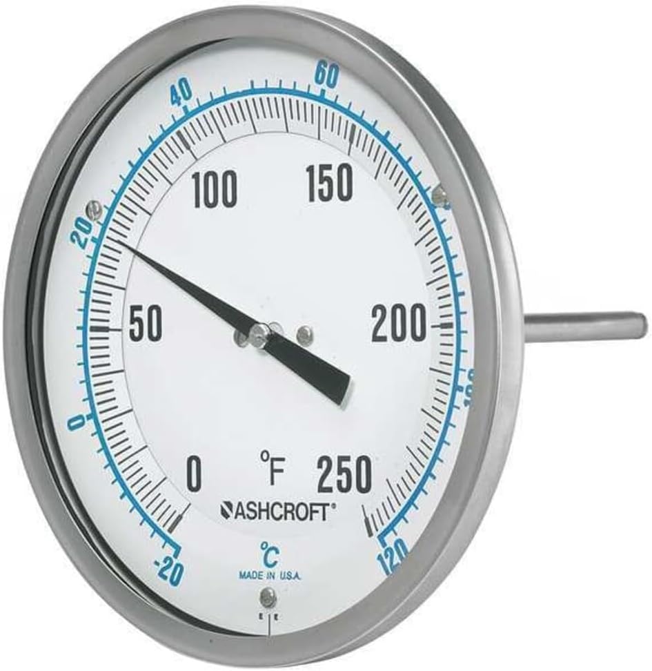 Dial Thermometer, BiMetallic, Glass Window