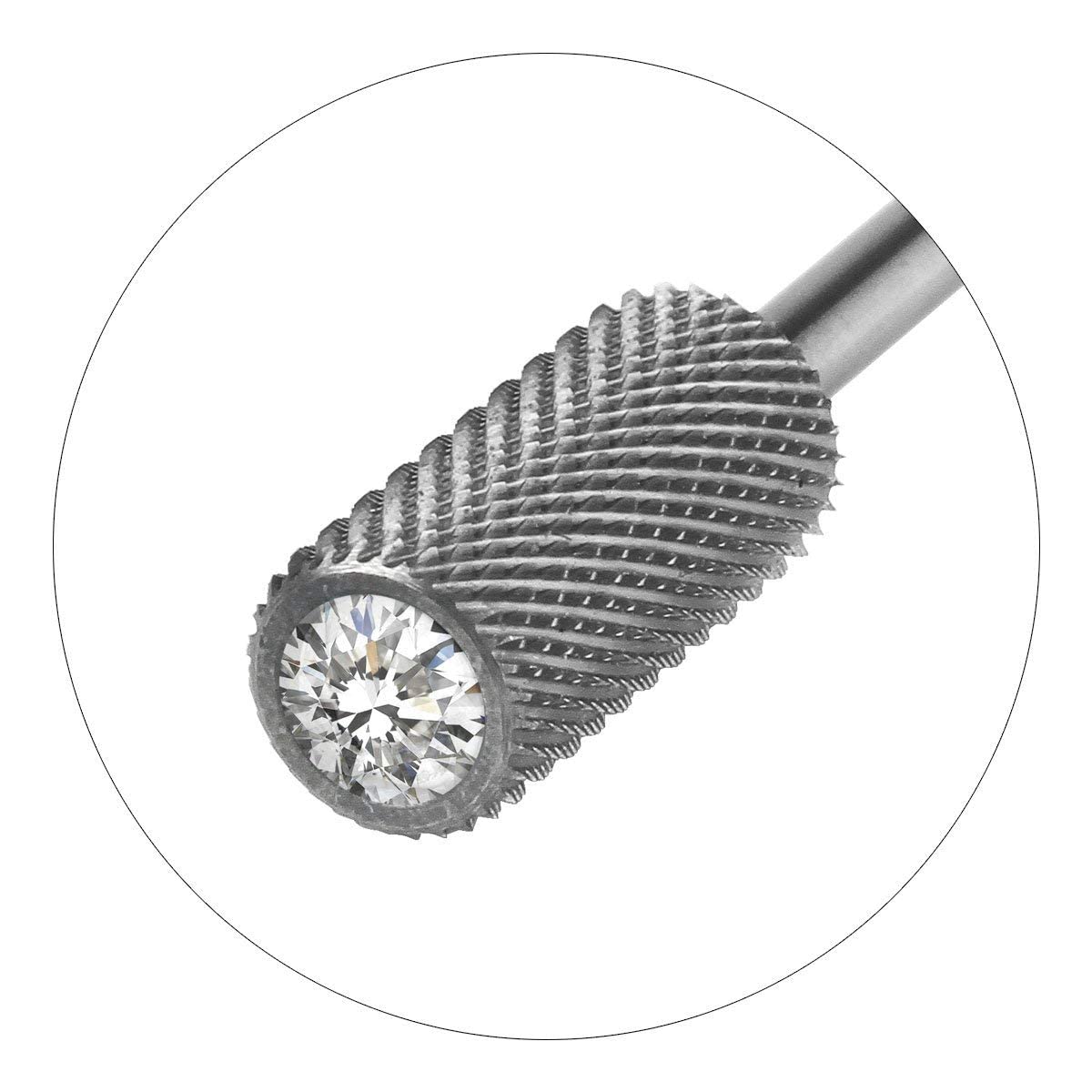 JCMaster Broca Cilíndrica de Carburo de Tungsteno Profesional Para Manicura Pedicura y Callosidades – Fresa Prémium Para Torno de Uñas - Decorado con Cristal - M