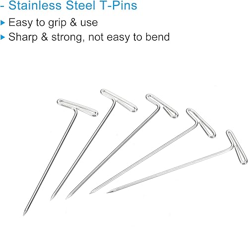 Miniatura 4 de PATIKIL Pines en T, 150 pines en T de acero inoxidable de 1 pulgada, 1.5 pulgadas para pelucas, bloqueo de tejido, costura, pasadores en T rectos