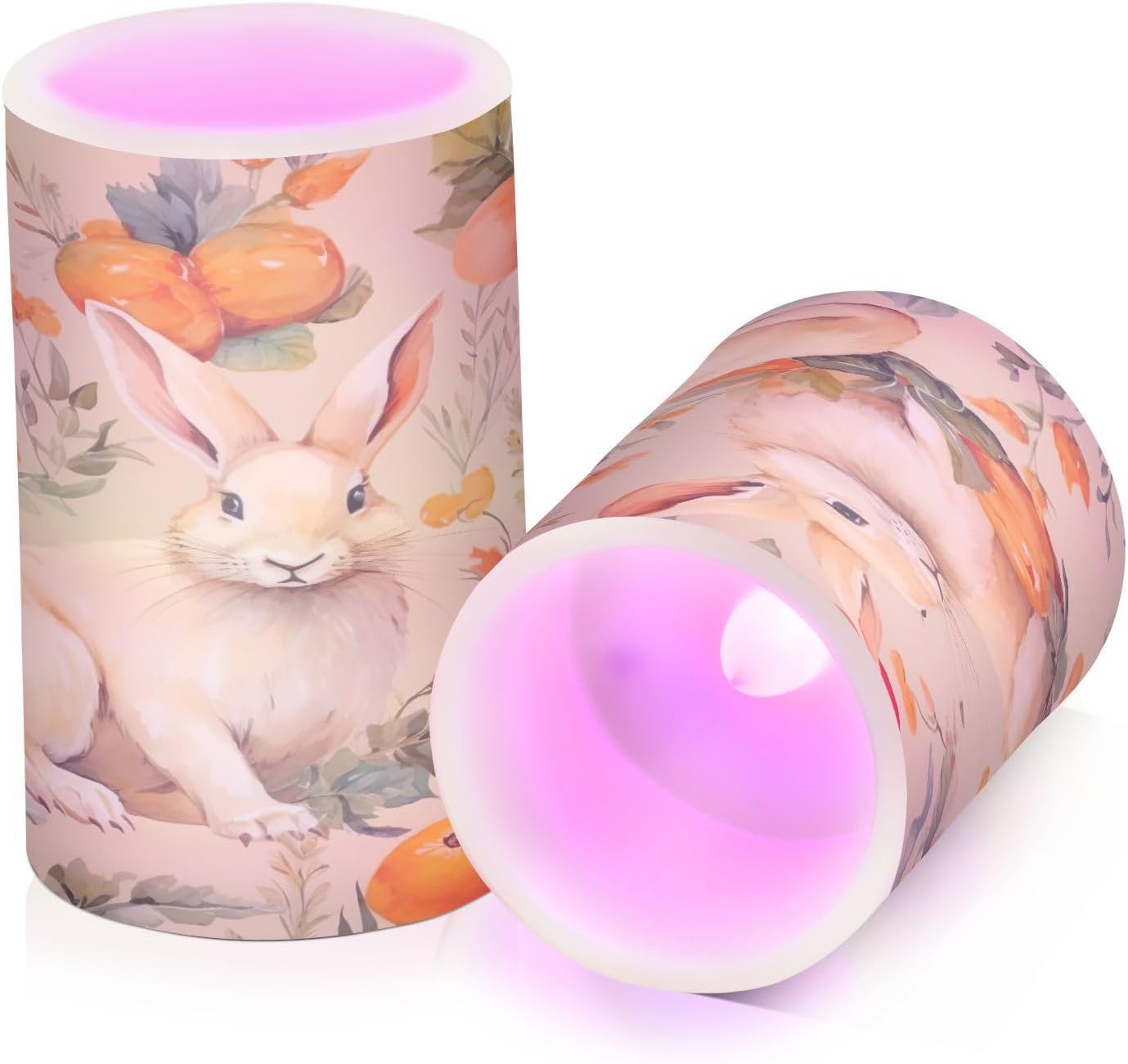 Nander Cute Easter Rabbits Flameless Candles,Battery Operated LED Pillar Candles with Remote Control and Timer, Radiance Candles,Set of 2