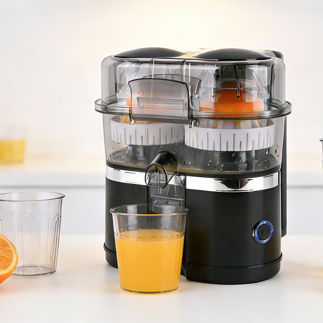Kabelloser Akku Doppel-Entsafter 120W: Mobile USB-C Saftpresse & Zitruspresse | Effizient & Kompakt für frische Säfte & Smoothies To Go