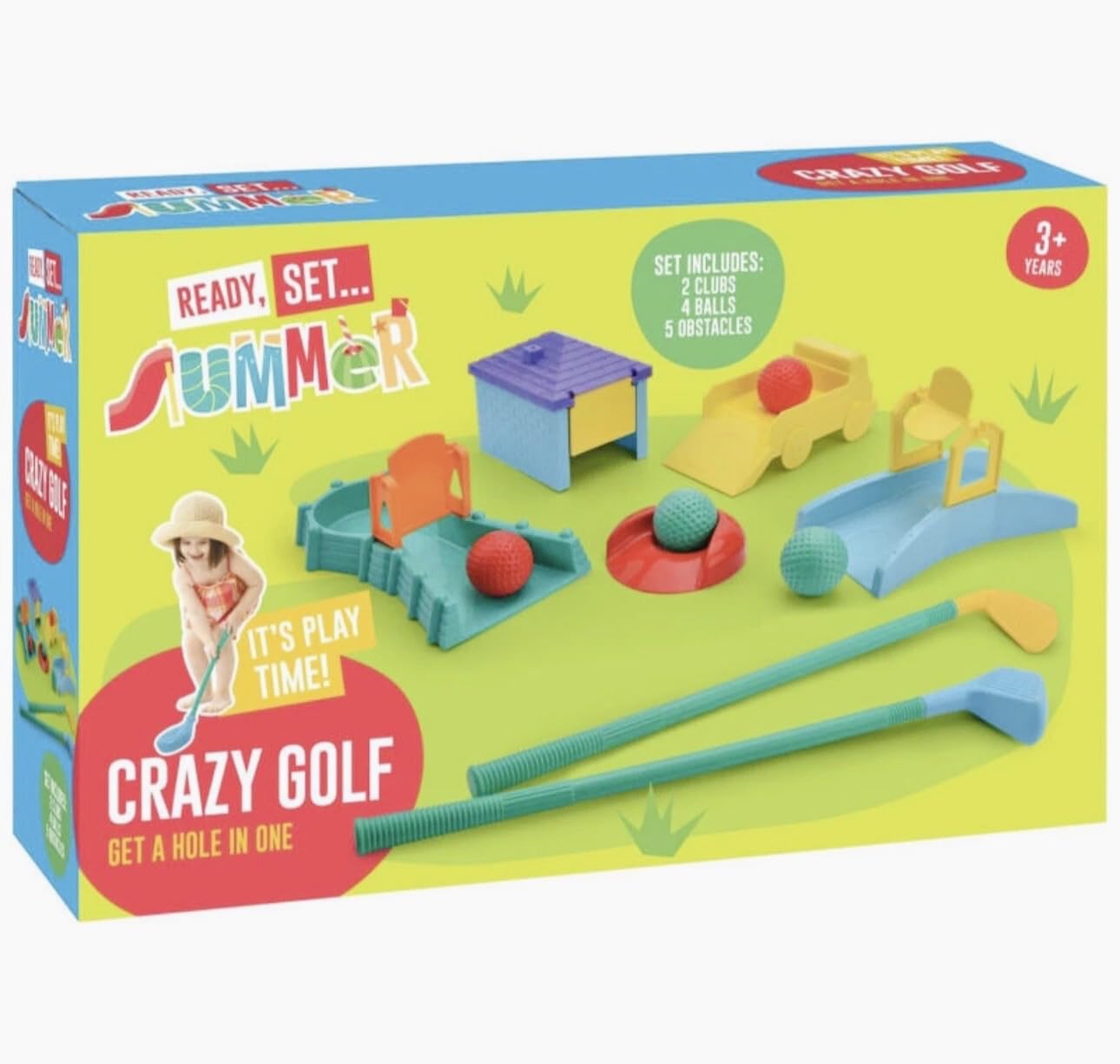 NEELAUK Crazy Golf Set for Kids, Ready Set Summer Crazy Golf set for kids, Garden Game, 11 Pieces with 2 Clubs, 4 Balls and 5 Obstacles, Ages 3+