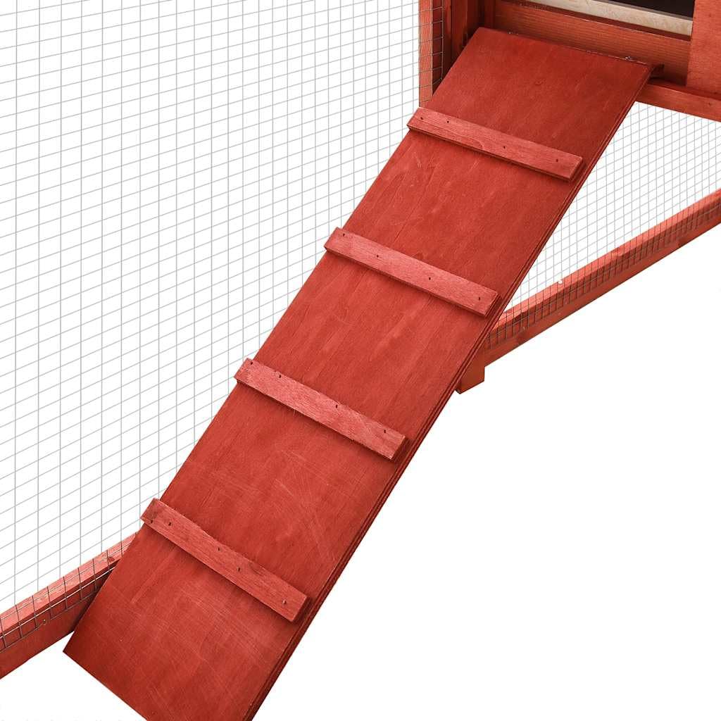 vidaXL Jaula Conejera de Exterior con Corral Gallinero Casa Conejo Mascota Roedor Animales Pequeños Choza de Pollo Rojo Blanco Madera Abeto