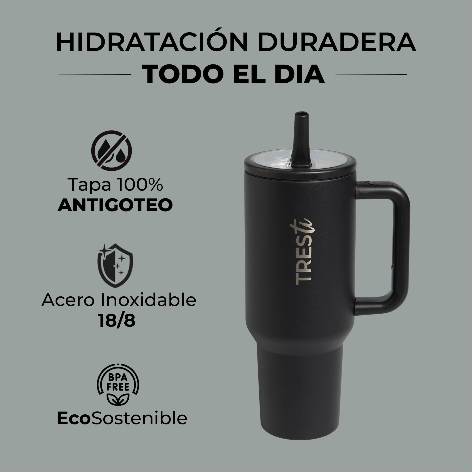 Termos in Acciaio Inox 1,2L – Borraccia Termica 100% Antiperdite – Bevande Fredde 12H/Calde 6H – Per Caffè, Tè, Acqua, Tisana – Bottiglia Doppia Parete con Manico Antiscivolo - Senza BPA – Nero