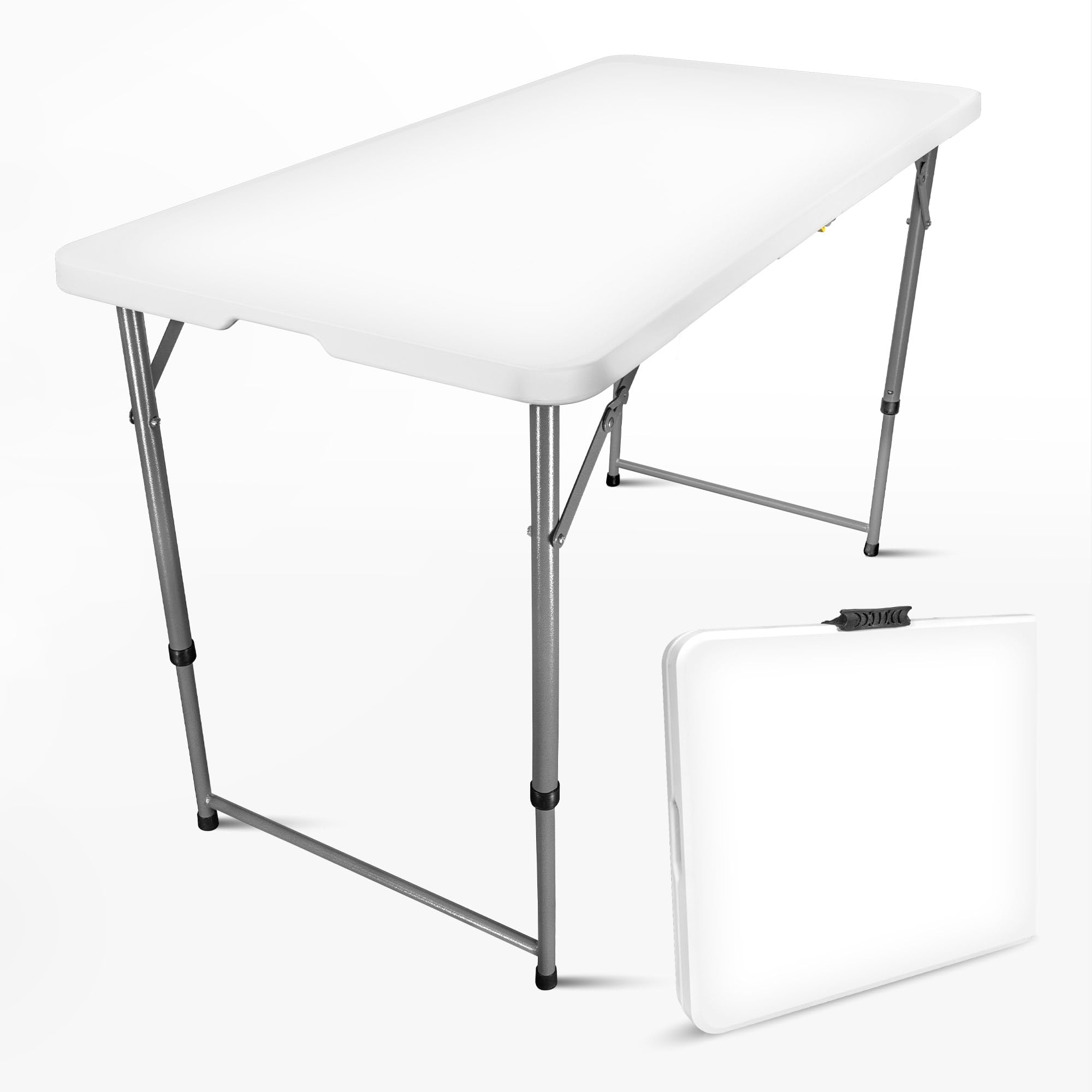 SKYLANTERN Klapptisch, 120 cm, rechteckig, weiß, höhenverstellbar, Campingtisch, 6 Personen, L 120 x B 60 x H 74 cm, aus HDPE, hohe Dichte, Dicke 3,5 cm