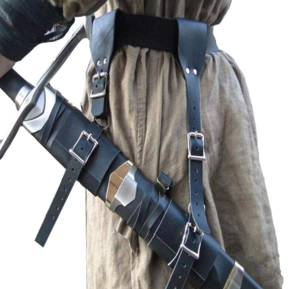 LYY Soporte De Espada De Cinturón De Cuero Medieval para Hombres, Fotografía Cosplay Guerrero Espada Cinturón Vaina De Cintura Soporte De Rana,Negro