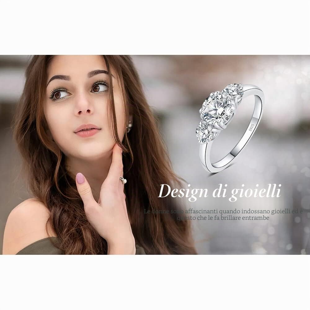 JewelryPalace 1ct Classico Anello a Tre Pietre Donna Argento con Creato Moissanite, Anelli Argento 925 con Pietra a Taglio Rotondo, Fede Nuziale in Tre Ori Anello Matrimonio Set Gioielli Donna