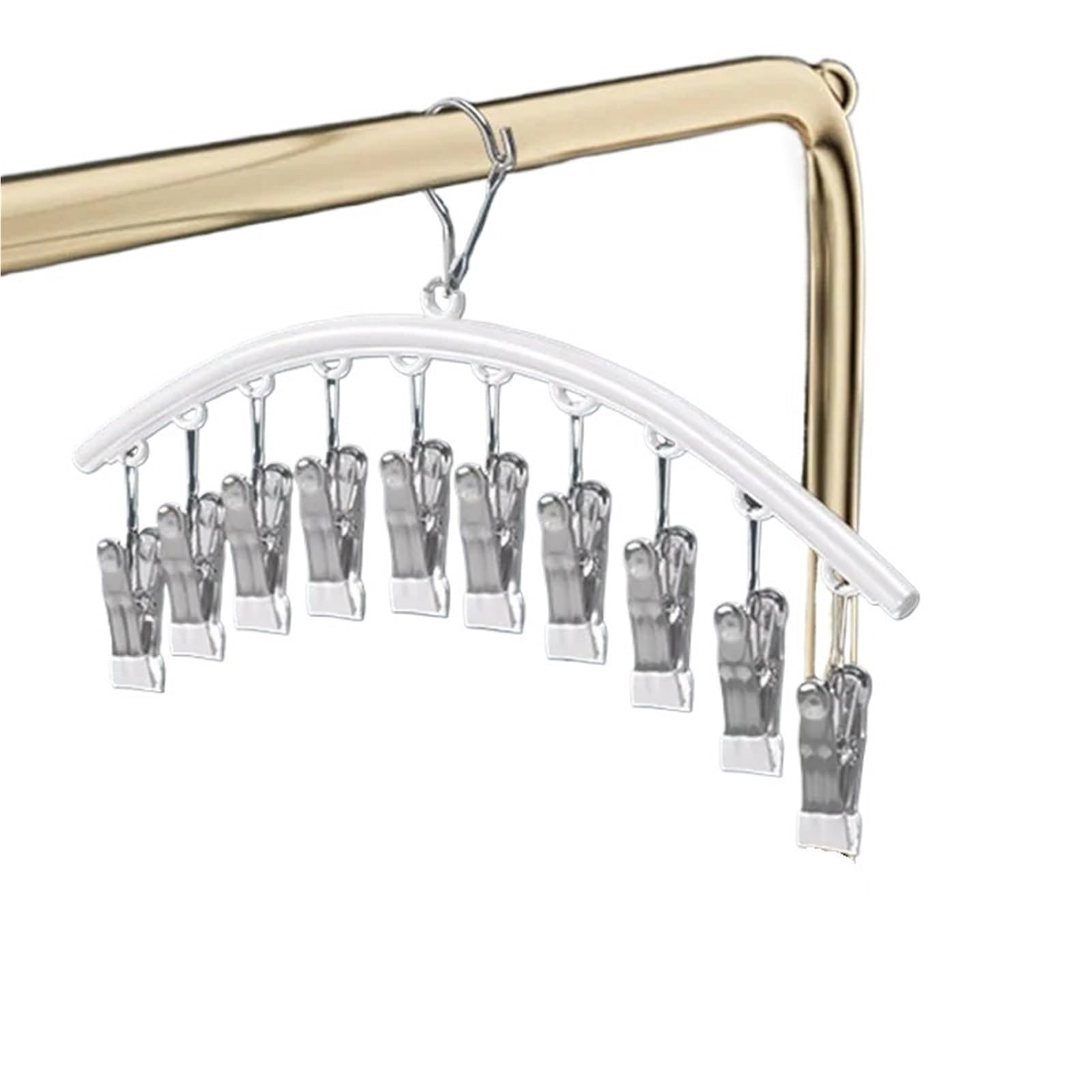 6pcs Stainless Steel Sock Clip Pace-Saving Arc Drying Rack Windproof Non-slip Clothes Underwear Towel Hanger For Home(White)