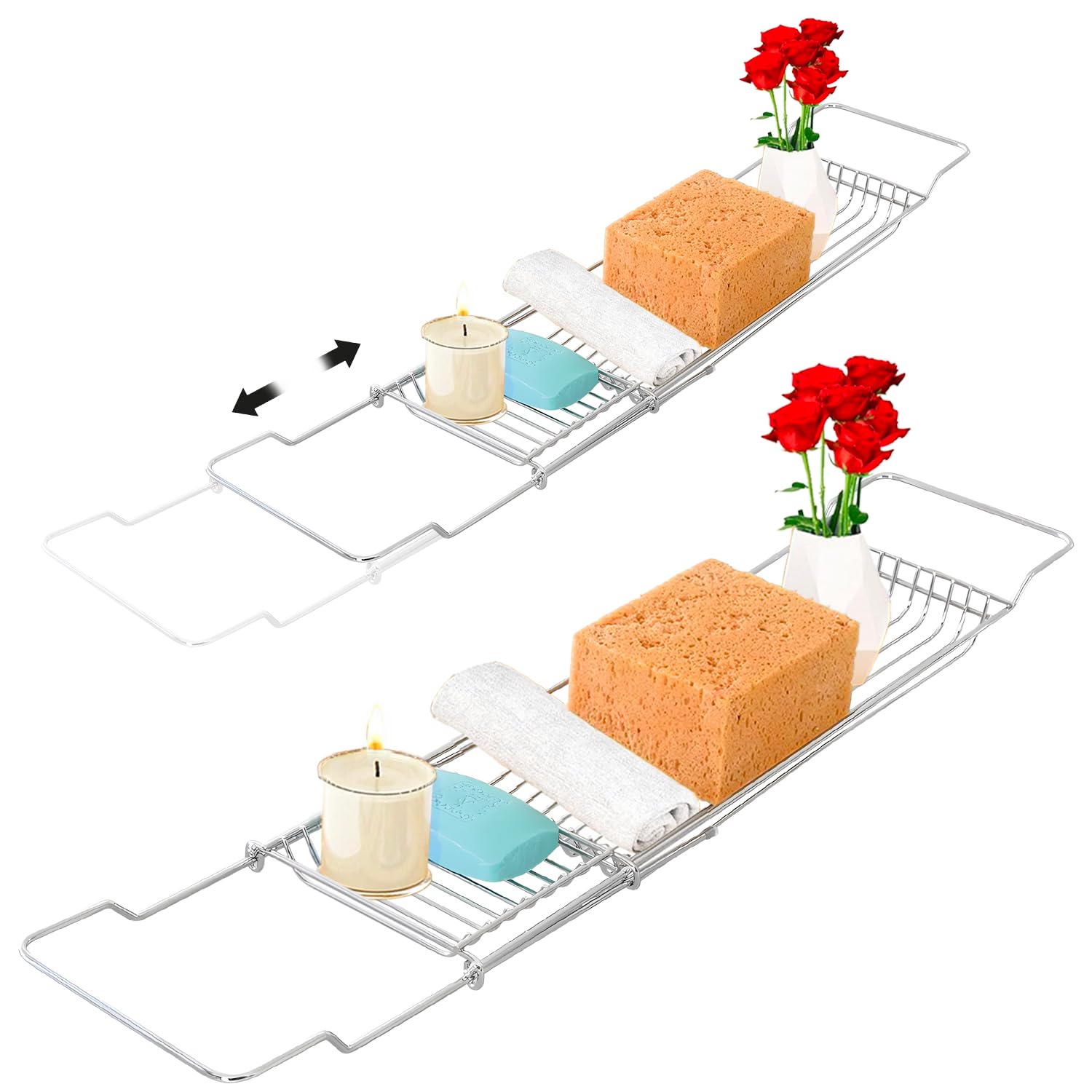 Mensola Estendibile Per Vasca Da Bagno - Acciaio Inox, Portaprodotti