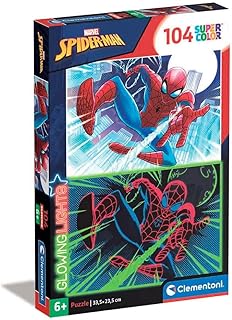 مجموعة مصابيح 27555- مارفل سبايدرمان، تتوهج في الظلام- 104 قطعة- منشار اركيت للاطفال بعمر 6 سنوات، صنعت في ايطاليا، بازل كارتون، متعددة الالوان، من كليمنتوني