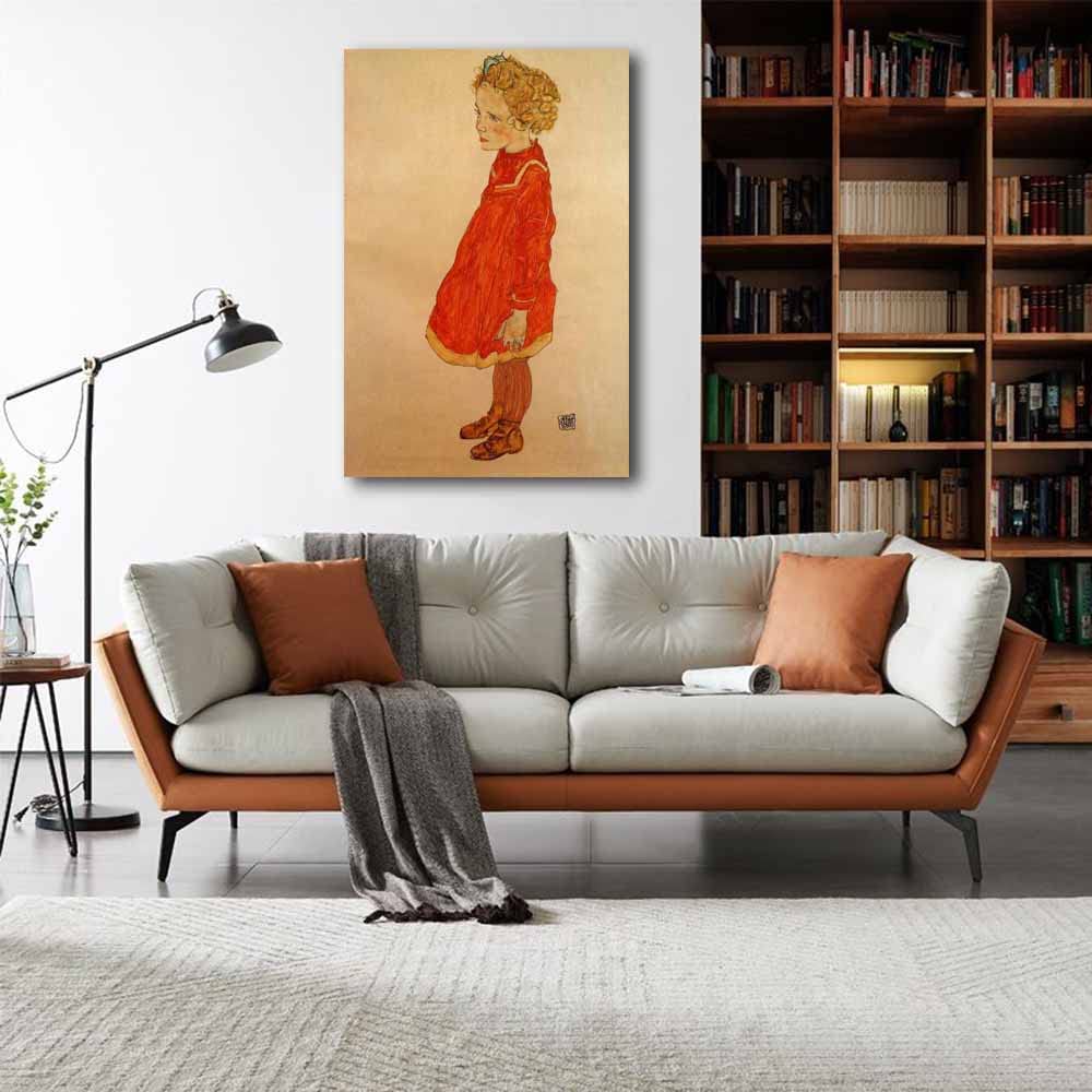 Amazon.co.jp: エゴン・シーレ-Little Girl in a Red Dress 絵画