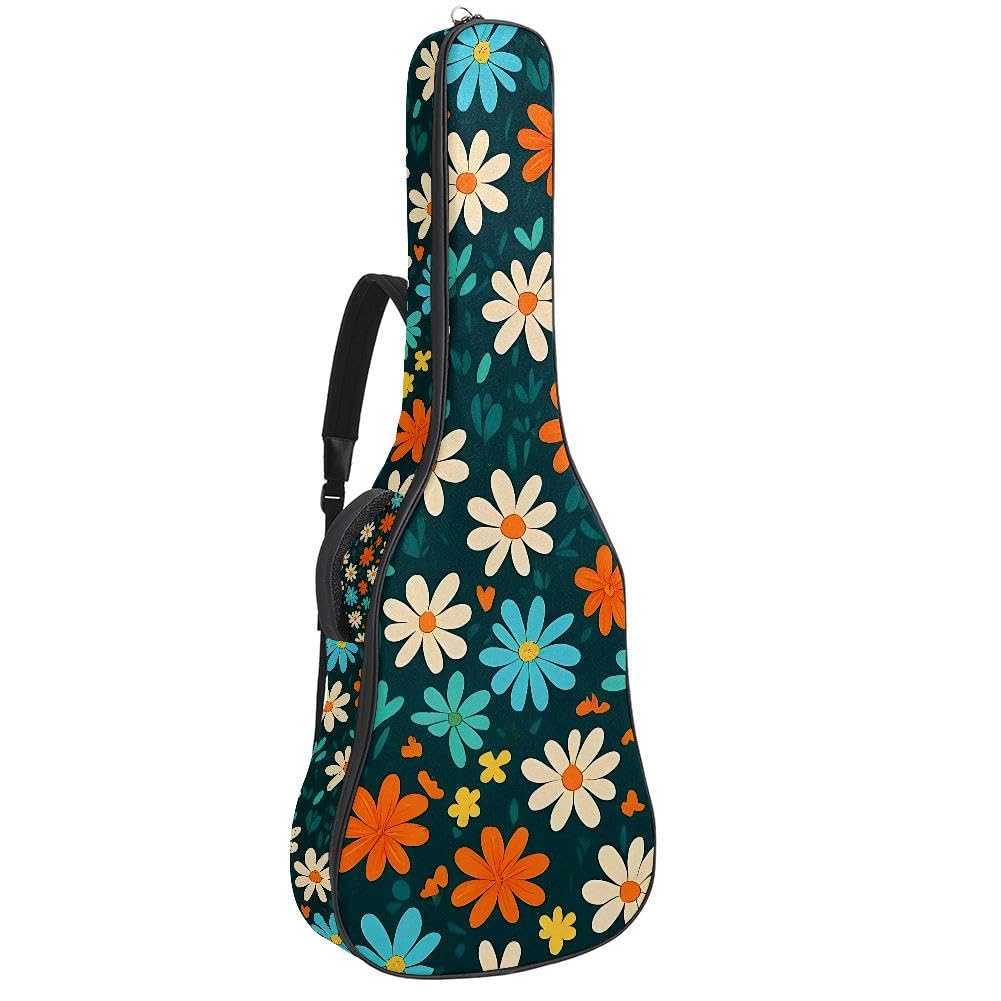 Gitarrentasche, volle Größe, 99 cm, 101,6 cm, 104,1 cm, für Akustikgitarre, Konzertgitarre, 10 mm dick, gepolstert, Gänseblümchen-Motiv, wasserdicht, mit Tasche, verstellbarer Schultergurt