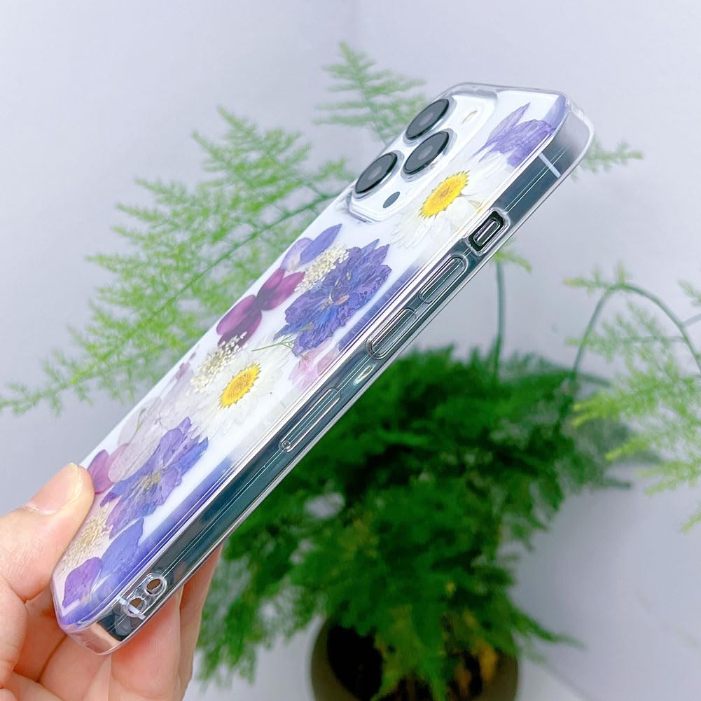 Custodia Abbery Per IPhone 13 Pro Max Con Veri Fiori Secchi E Glitter - Trasparente - 4