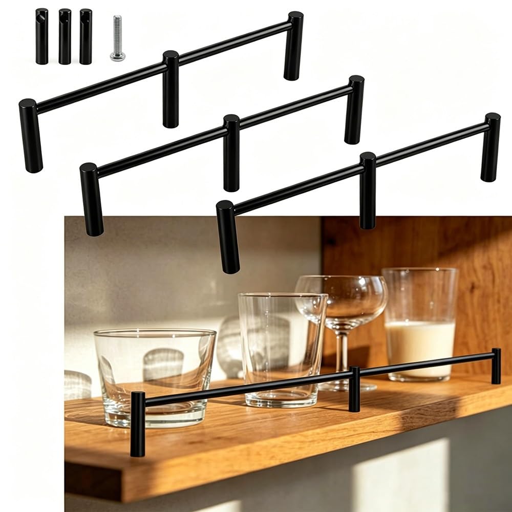 SVBVRFEEW Cabinet Guard Rails Bookshelf Rail Fence Set Stainless Steel Decorative Rod Gallery Railing Anti-Tipping Bar for Floating Shelf 1 Pack 3 Pack(Black(3PCS),110cm/43.3in)
