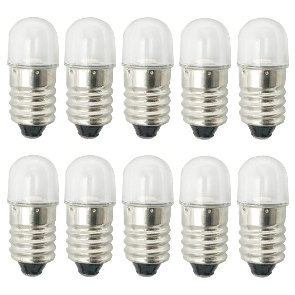 GutReise E10 Led Bulbs, 10pcs 230 Volt Warm White Cold White E10 Replacement Bulbs Miniature Screw Entertainment Lights 1Watts 65Lm (220V Warm White)