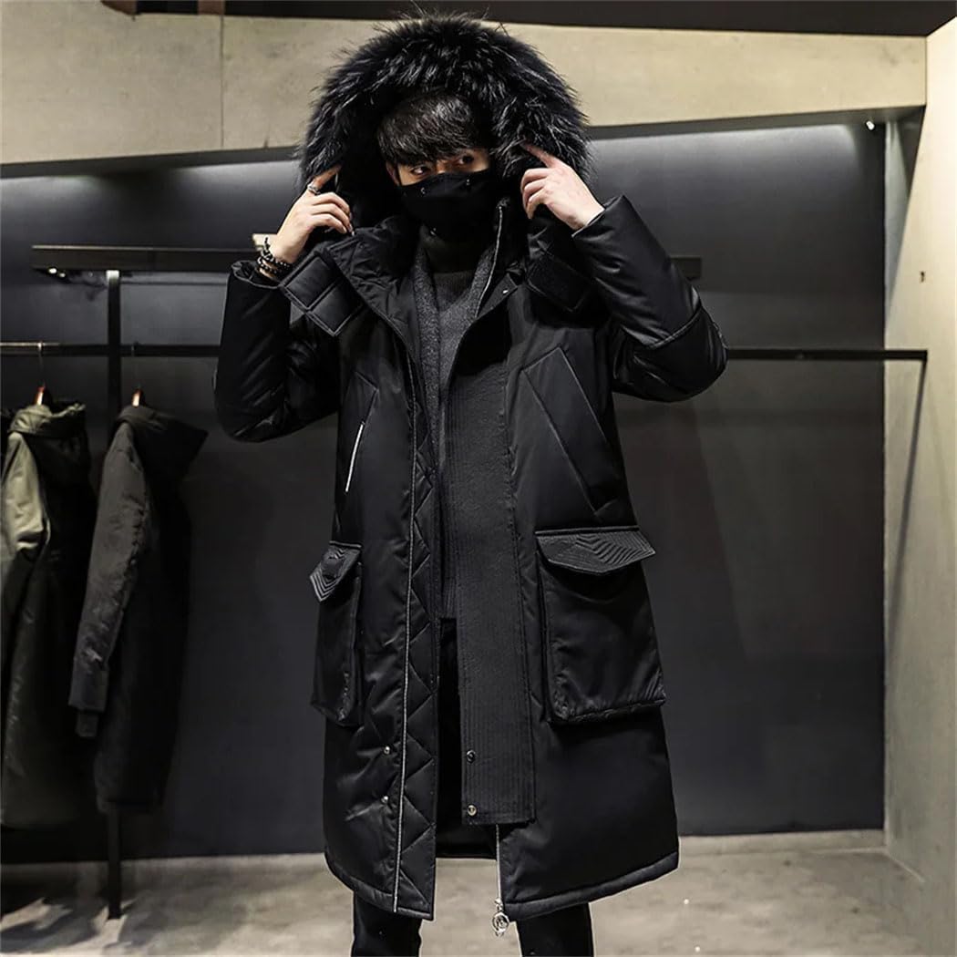 Haitpant Men's Winter Warm Jacket Thick Casual Hooded Long Down Windbreaker Coat Black Windproof Parkas
