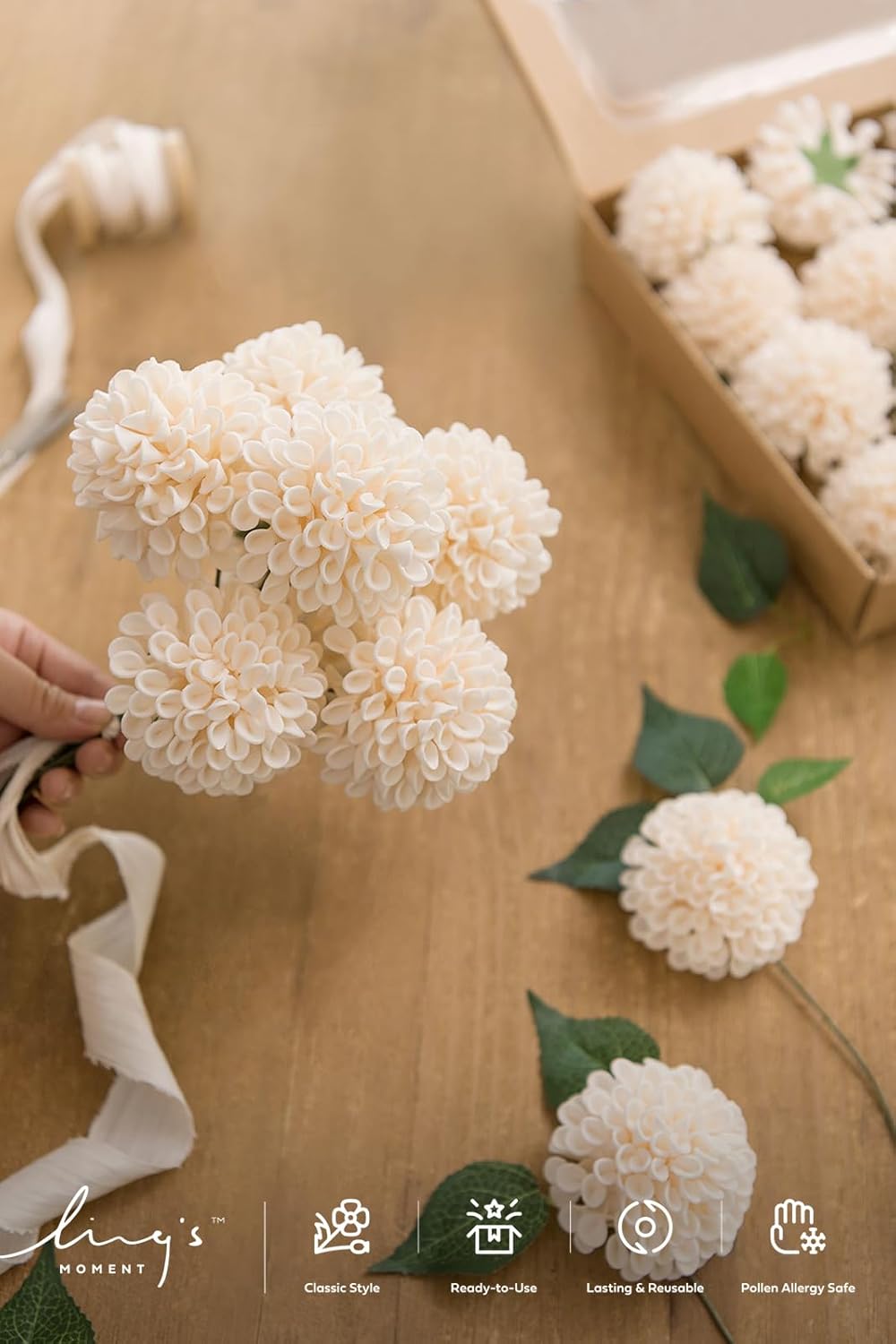 Ling's moment Cream Dahlia Foam Artificial Flowers Real Touch Faux Fake Flower for Home Decor Graduation Baby Shower Decorations Outdoors Party Favors Wedding Gifts Centerpieces Arrangements 25pcs - Image 2