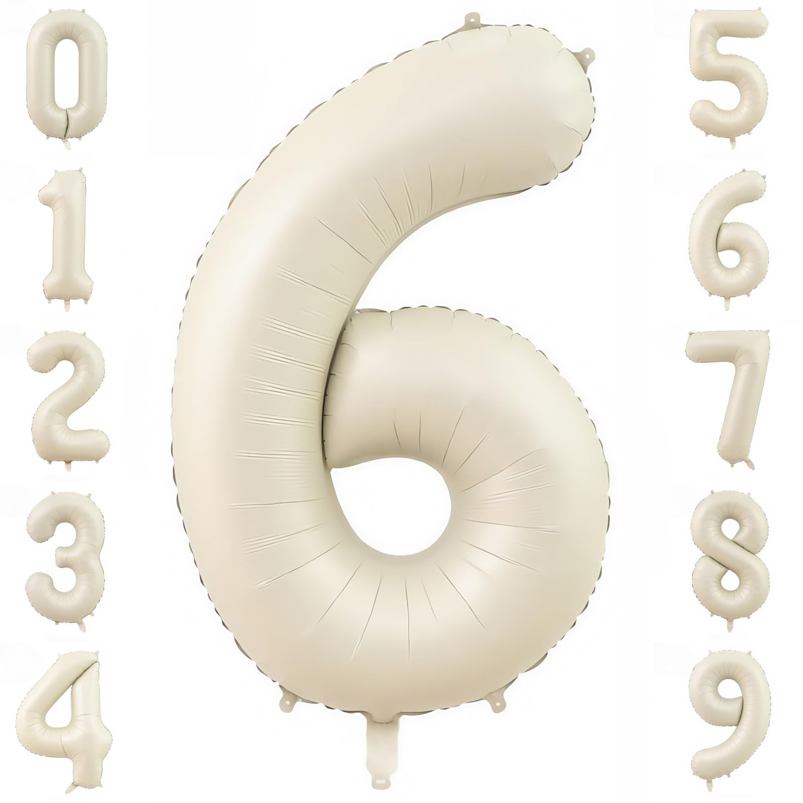 Cream Number 6 Balloons,40 Inch 6 Balloons Giant Helium Foil Mylar Beige 6 Balloon Number for Birthday Party Anniversary Decorations