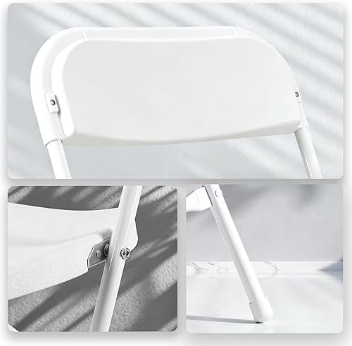 Miniatura 6 de Paquete de 12 sillas plegables de plástico blanco, asiento comercial apilable portátil para interiores y exteriores, con marco de acero, capacidad