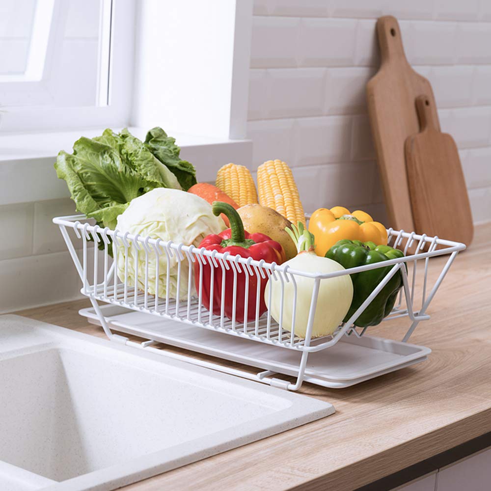 Estante de drenaje para platos, estante de almacenamiento de suelo, cesta de cubiertos para frutas y verduras, buen ayudante para almacenamiento de cocina (blanco)