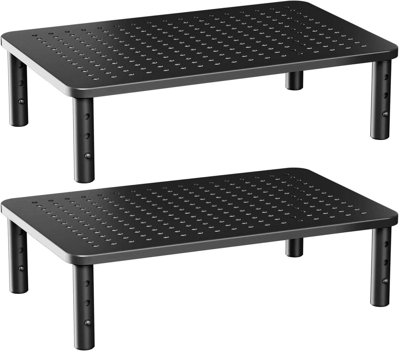 HUANUO 2-Pack Monitor Stand - 3 Height Adjustable Monitor Riser for Laptop, Computer, iMac, PC, Printer, Desktop Metal Ergonomic Desk Monitor Stand Riser with Ventilated Platform for Airflow