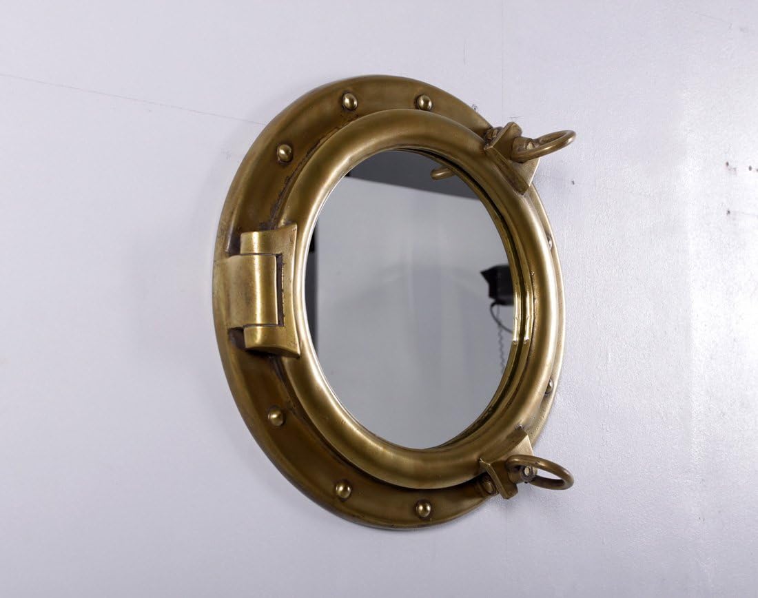 Round Porthole Mirror Nautical Wall Mount Decor 16 Inch (Antique Brass)