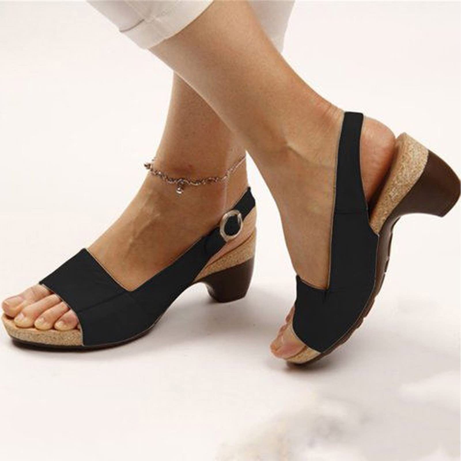 clarks women elegant low chunky heel comfy sandals