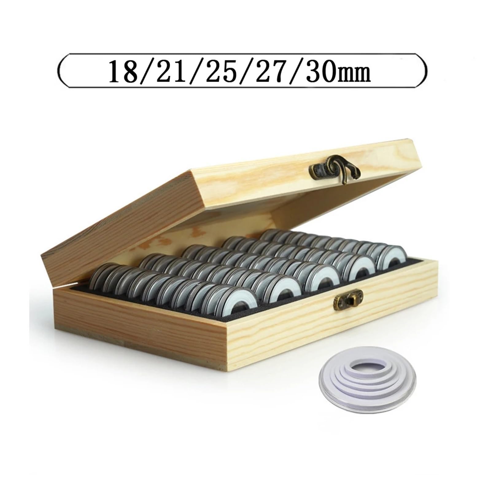 Caja para Monedas de Madera Caja de colección Monedas Madera, cápsula Transparente for con Junta for Soporte Coleccionable 18/21/25/27/30mm, 50 Uds para Monedas
