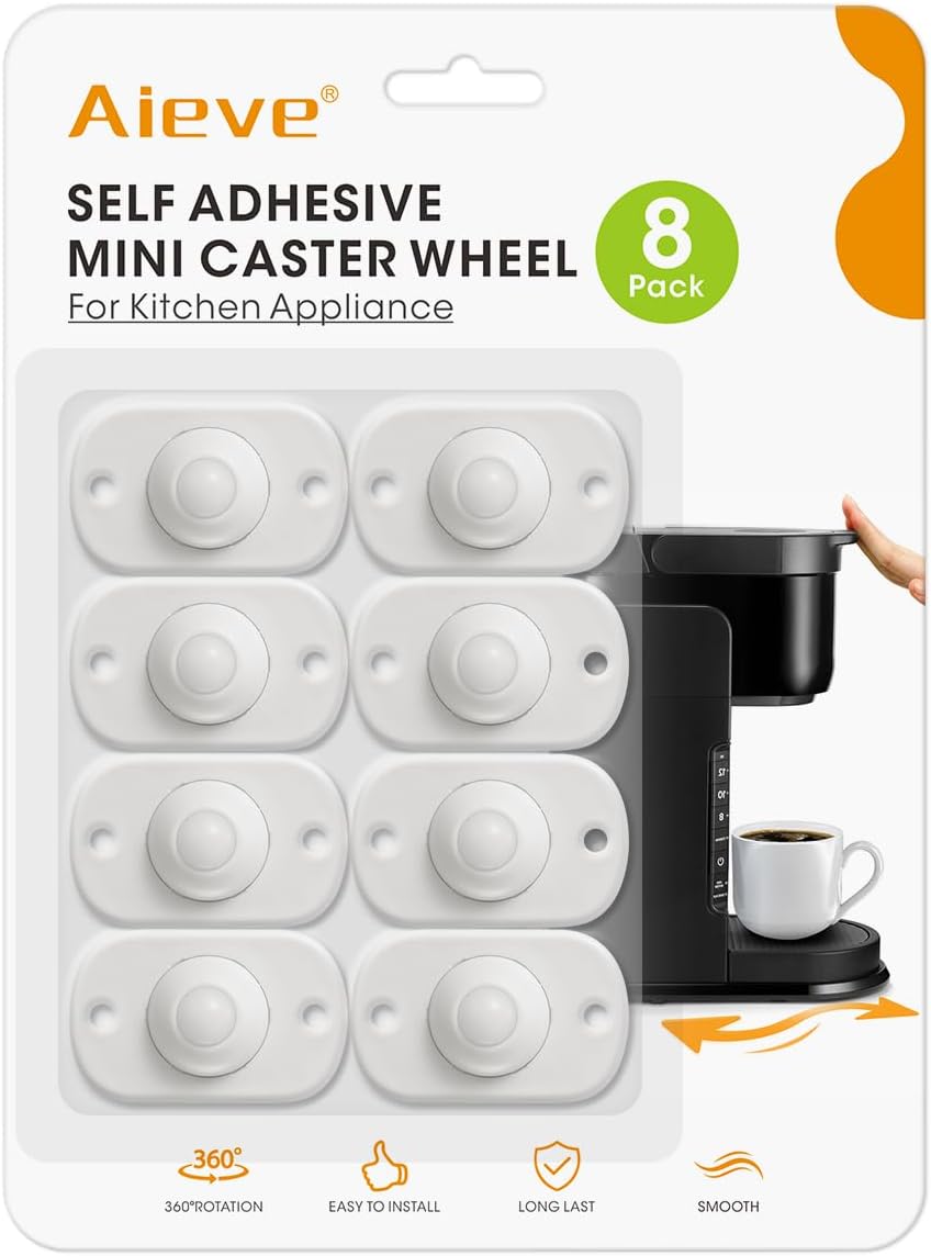 Aieve Self Adhesive Caster Wheels, 8 Pack Appliance Rollers for Kitchen Appliances, Small Appliance Wheels, Mini Swivel Wheels for Countertop
