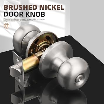 GOBEKOR 3 Pack Privacy Door Knobs Interior Satin Nickel Keyless Round Interior Door Knobs Stainless Steel for Bedroom Bathroom