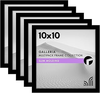 Americanflat 10x10 Picture Frame with Polished Plexiglass - Set of 5 - Galleria Collection - Square Frames for Tabletop and Wall Display - Black