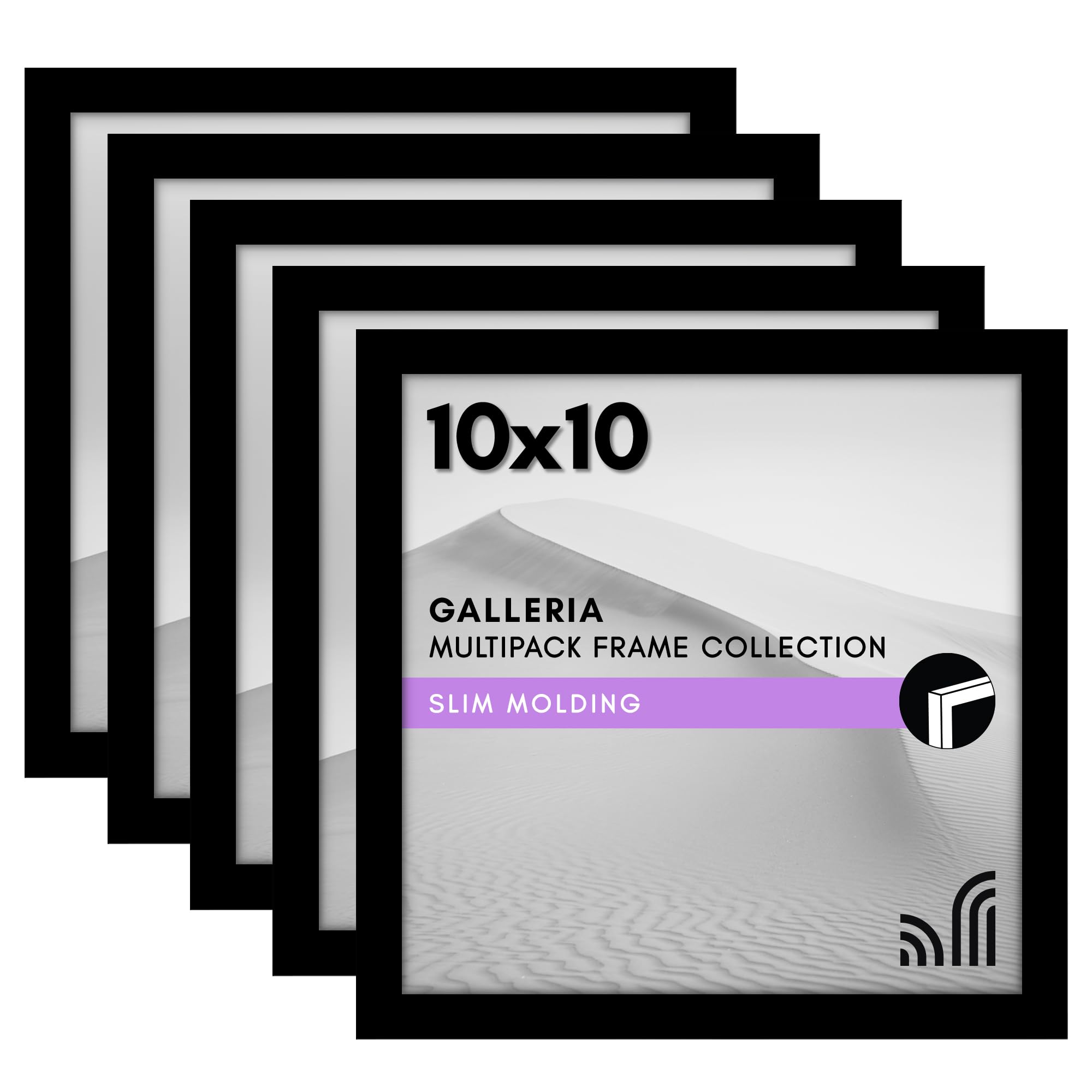 Americanflat 10x10 Picture Frame with Polished Plexiglass - Set of 5 - Galleria Collection - Gallery Wall Frame Set for Tabletop and Wall Display - Black
