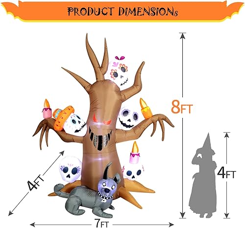 Miniatura 4 de DomKom Árbol inflable de Halloween, Día de los Muertos, árbol espeluznante del Día de los Muertos de 8 pies con calavera de Catrina y perro sin